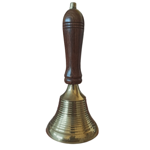 Колокольчик латунный с деревянной ручкой (полиш), 17 х 7,5  k02